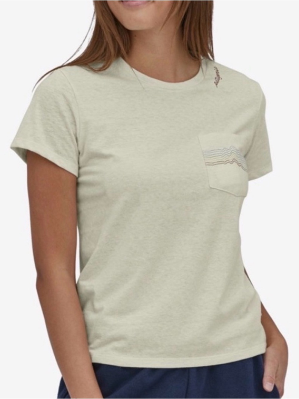 Patagonia Cream Short Sleeve Pocket Tee with Subtle Stripe